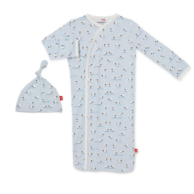 blue baa baa baby modal magnetic cozy sleeper gown + hat set