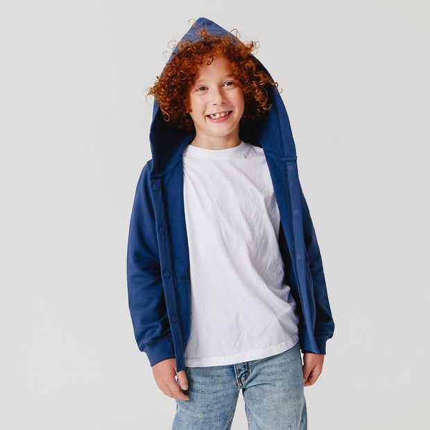 navy blue organic cotton magnetic hoodie