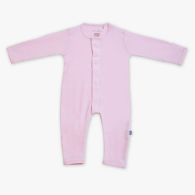 soft petal pink organic cotton magnetic coverall